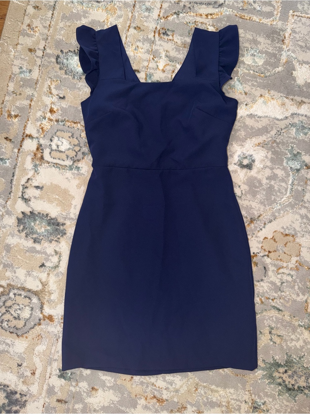 Sam Edelman Classic Navy Ruffle-Sleeve Sheath Dress